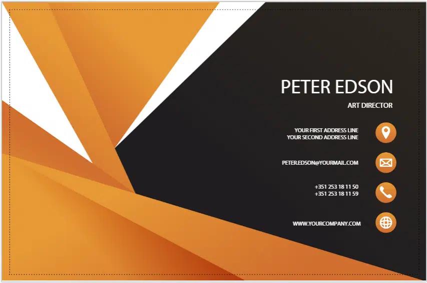 Creative modern business card design with geometric shapes and orange accents.
