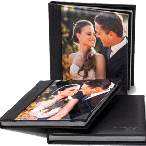 Custom personalised photo album with wedding images, perfect for romantic occasions.