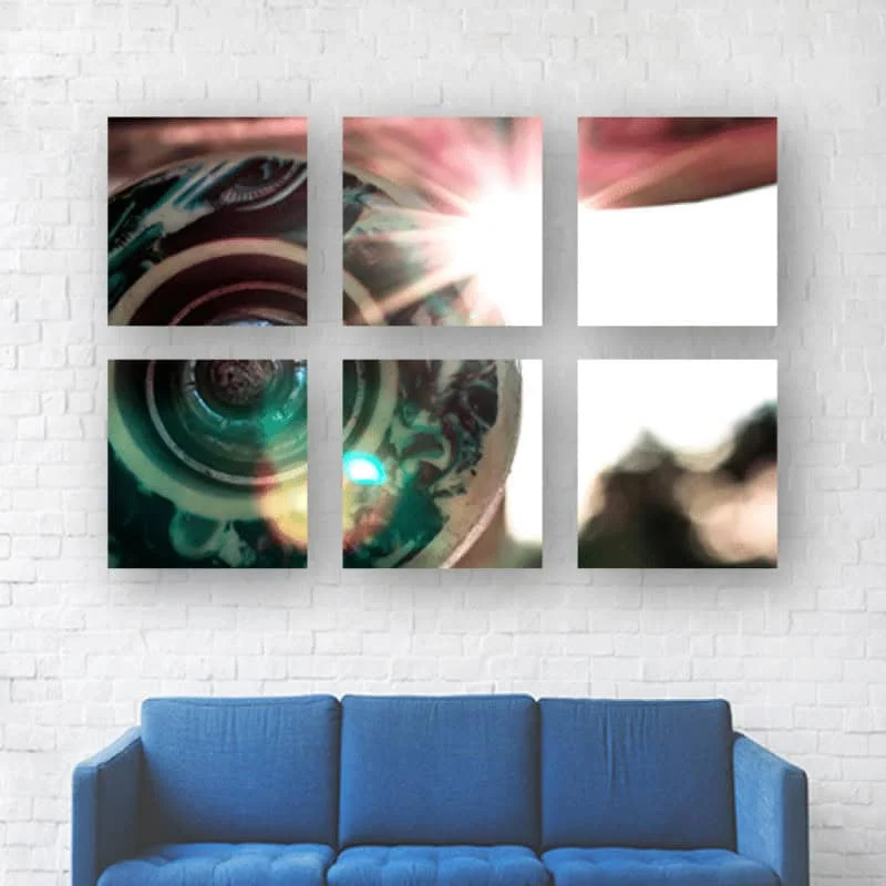 Vivid abstract wall art with colourful swirling patterns, modern decor for living room or office space.