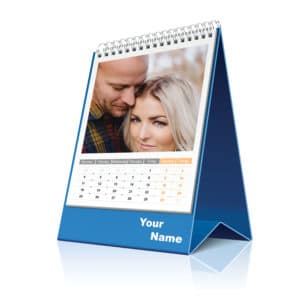Customisable desktop calendar with a romantic photo and personalised name space.