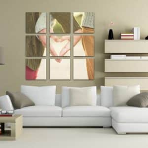 Heart-shaped hands art wall decor, modern living room interior, minimalist design, stylish wall art.