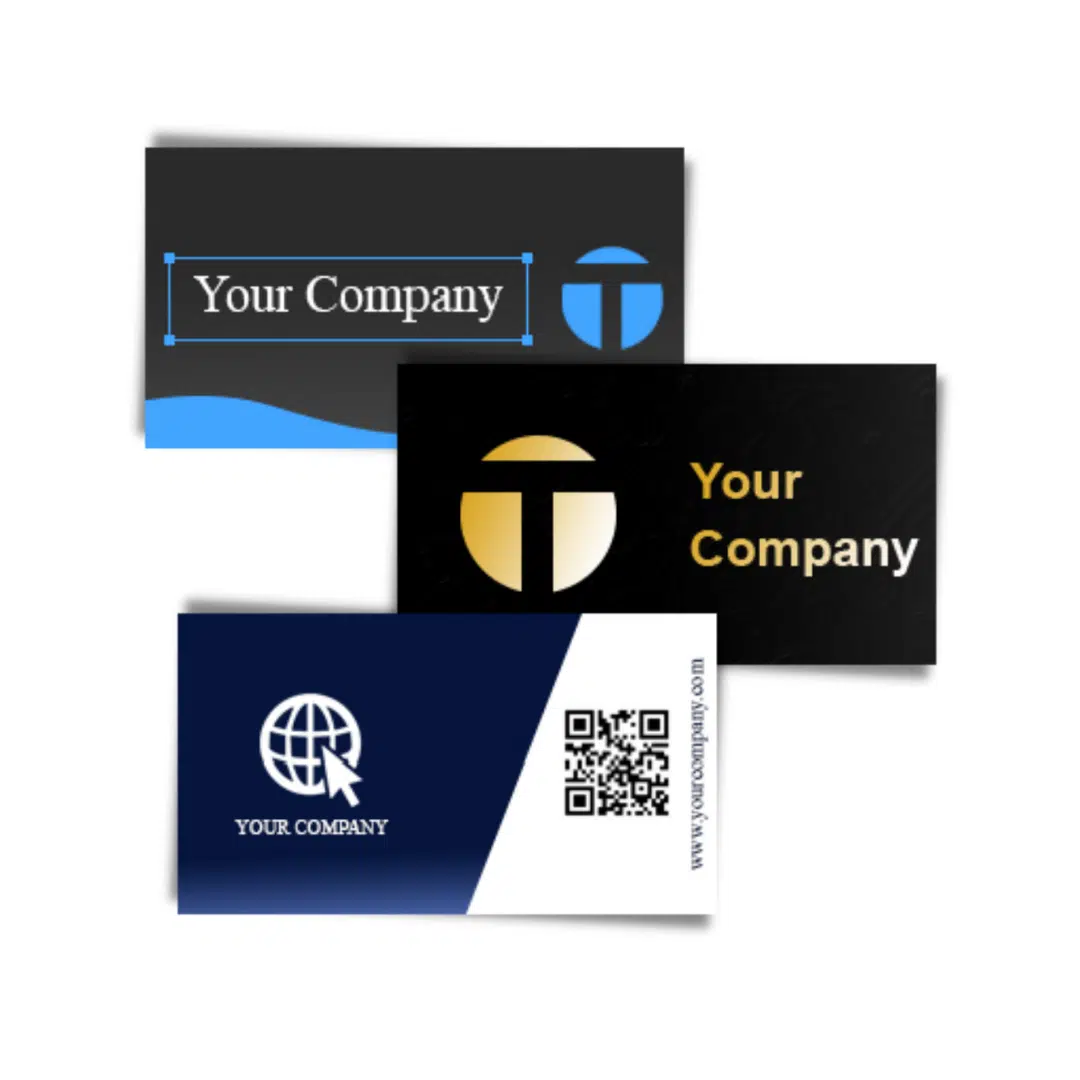 Custom business card templates with modern design and company branding options.