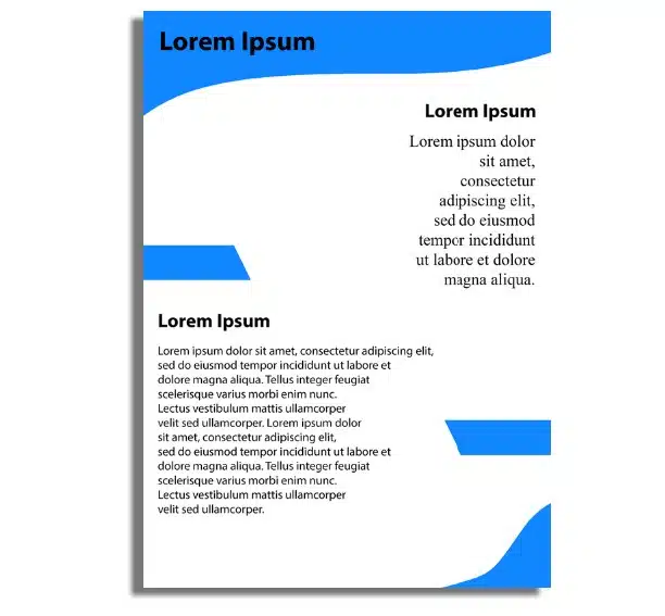 1. Modern blue and white brochure design with placeholder text for marketing materials.