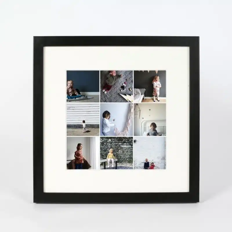 Cute children’s portrait collage framed photo for nursery or playroom decoration.