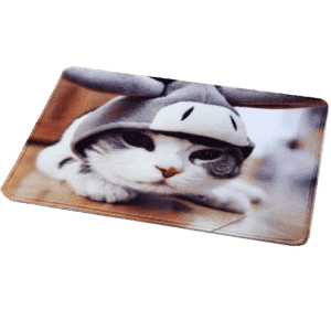 Cute cat wearing a cow costume mouse pad, perfect for cute desk accessories and pet lovers.
