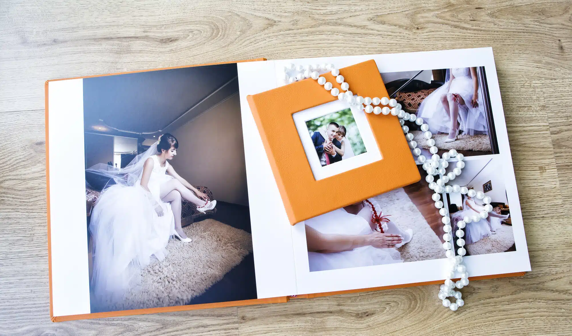 Elegant bride in wedding dress and veil, preparing on a photoshoot session.