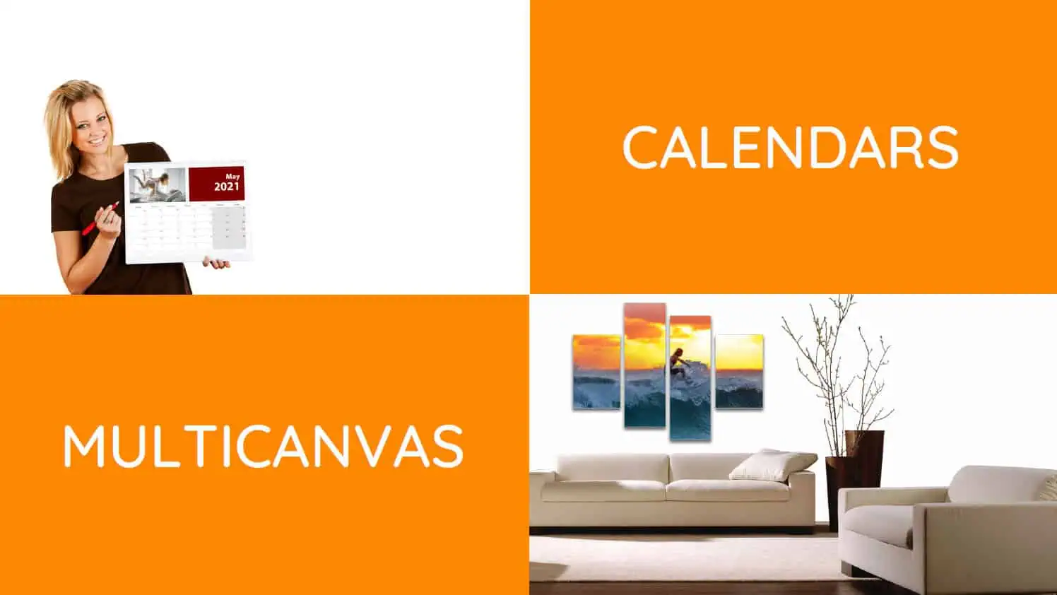 Bright calendar and vibrant multicanva wall art for modern home decor.