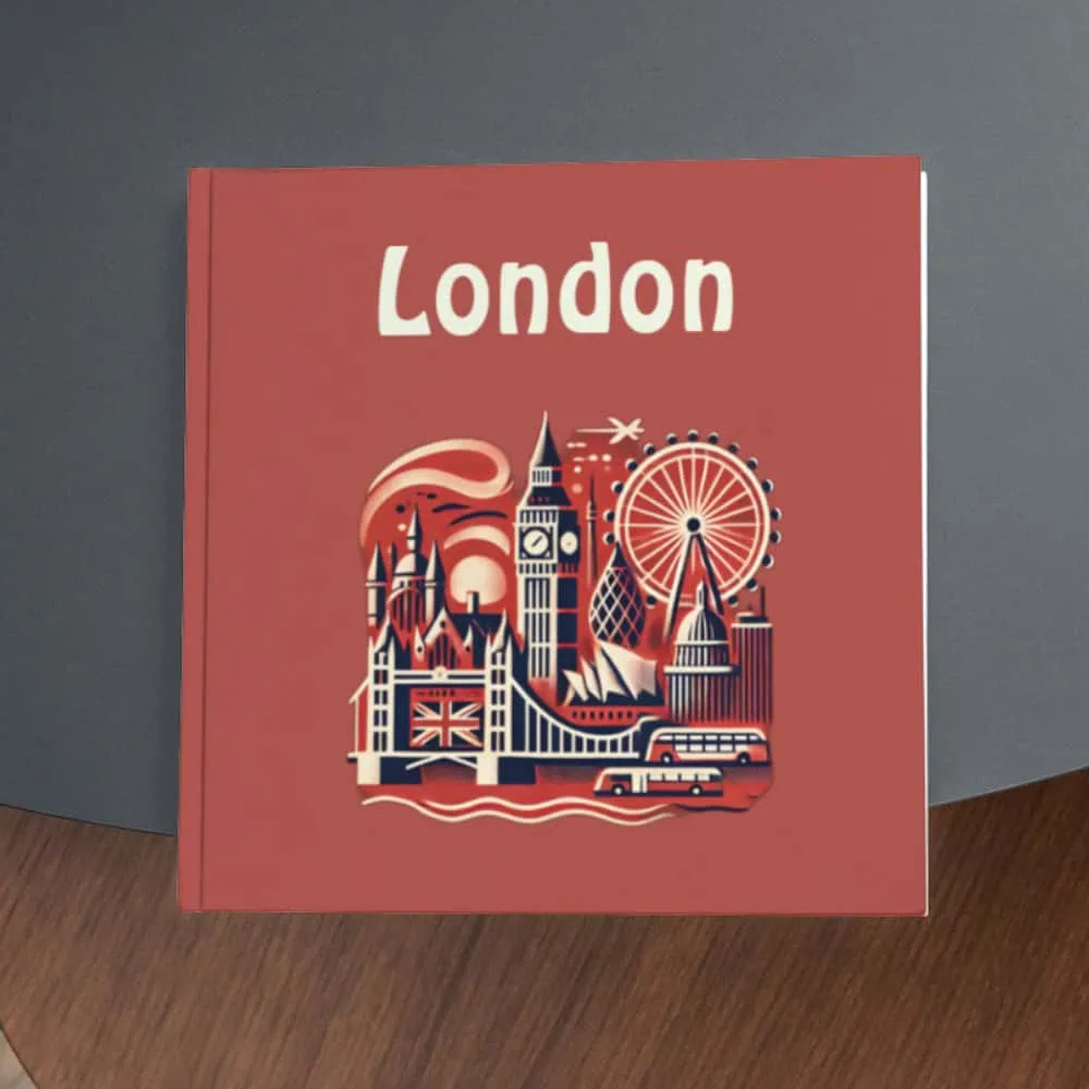 London cityscape travel guide illustration, landmark iconography, iconic attractions and transportation.