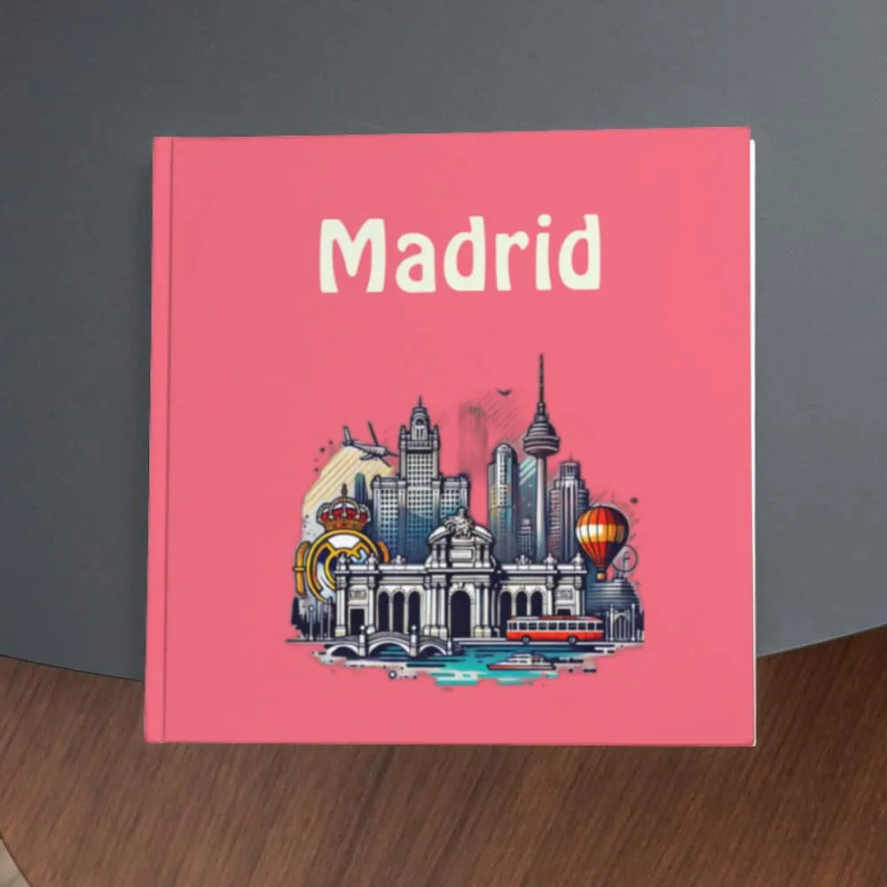 Colourful Madrid cityscape travel photo book, perfect souvenir for Madrid tourism and culture enthusiasts.