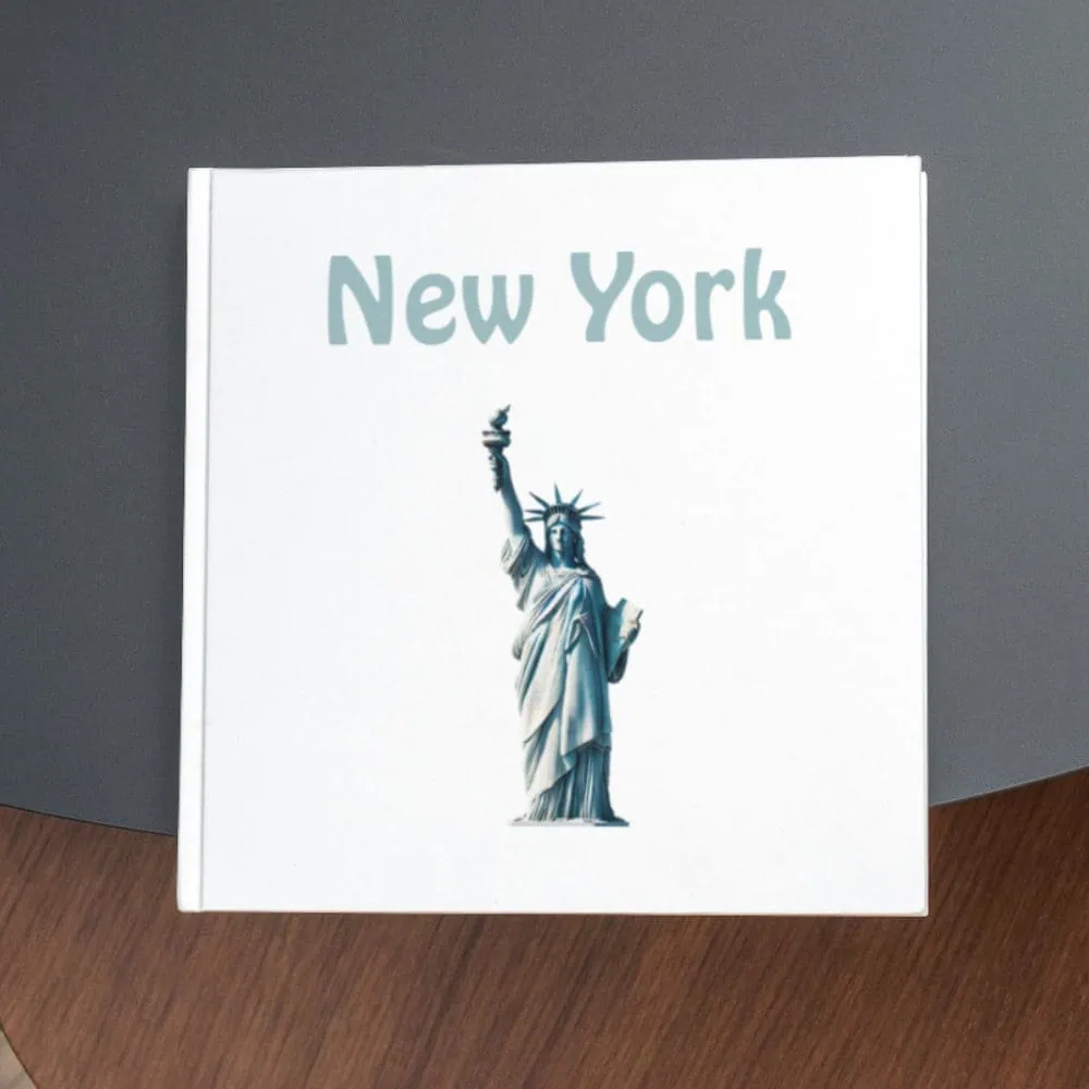 Huge digital photo of the Statue of Liberty with "New York" text on a white background. Ideal for travel and cityscape SEO.