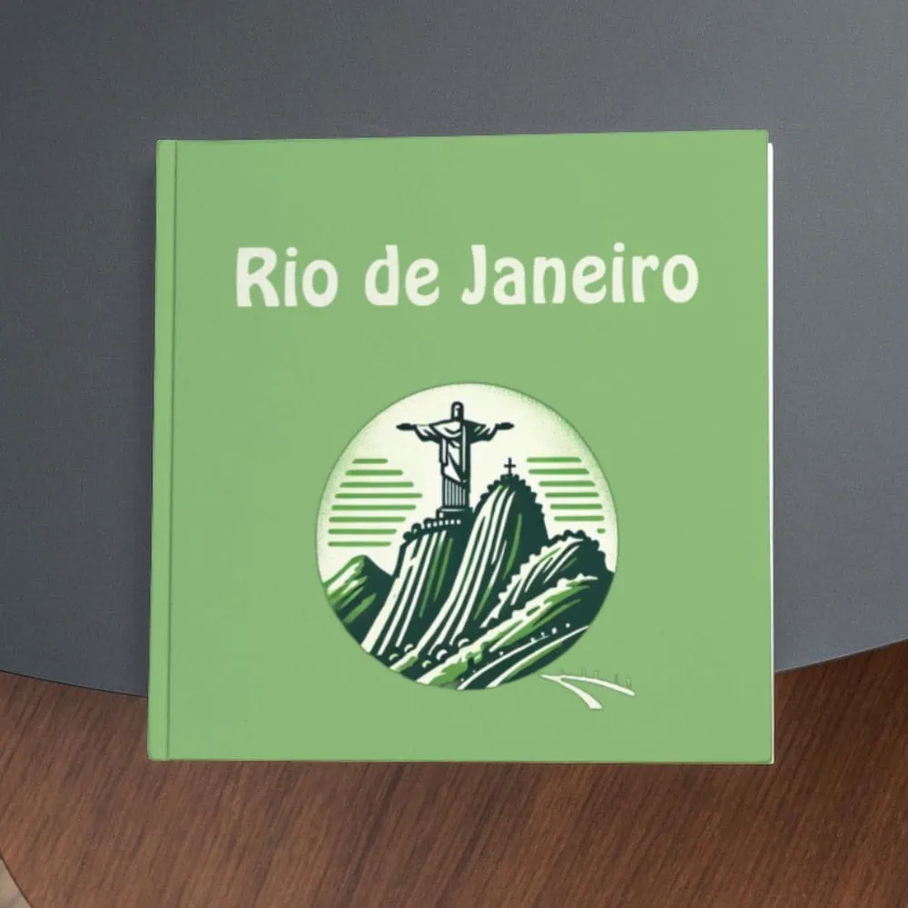 Rio de Janeiro landmark travel guide book with Christ the Redeemer illustration.