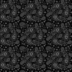 Intricate black and grey paisley pattern fabric for fashion and interior design.